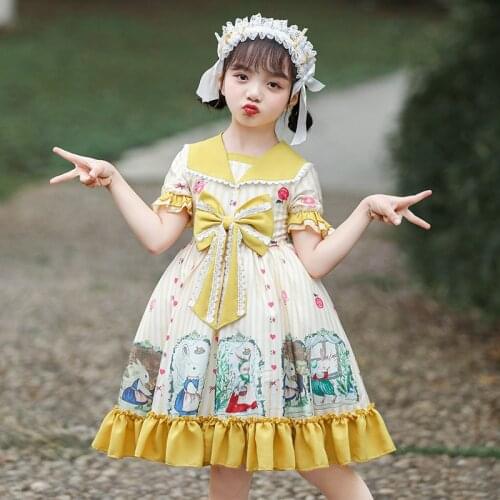 Sweet And Lovely Kids Dresses For Girls Lolita Style Bow Flower Wedding Party Evening Frock Costume Princess Girls Tutu Dress