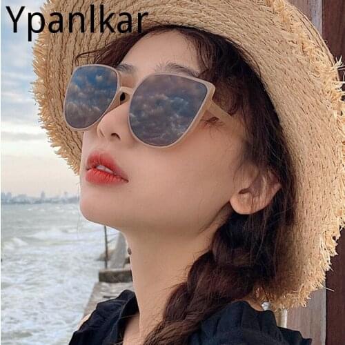 2021 Fashion Milk Tea Color Cat-eye Sunglasses Anti-ultraviolet Glasses Trend Metal Hinge Glasses