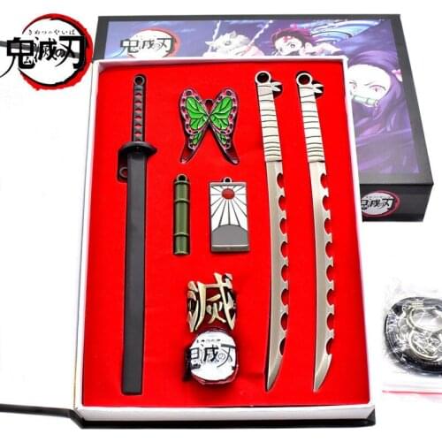 Demon Slayer periphery Kamado Nezuko mask Kamado Tanjirou Earring weapon model metal key ring set