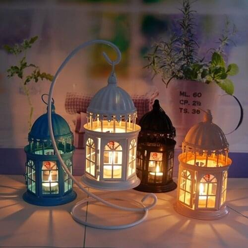 New Hollow Castle Metal Candle Holders Black White Lron Lantern Wedding Moroccan Lanterns Christmas Ornament Home Decorations