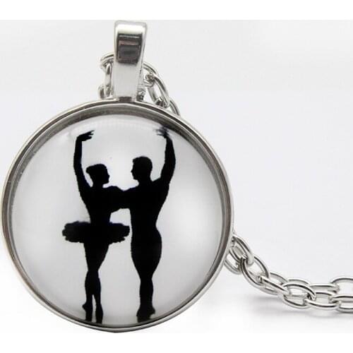 Ballet Dancer Couples Charm Jewelry Ballet Dancers Chain Necklace Cabochon Glass Pendant Necklace Ballet Dancers Creative Gifts