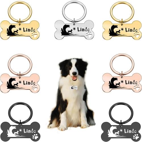 Anti-lost Personalized Pet Id Tags Smooth Stainless Steel Tag Dogs Collar Pendant Dogs Medal With Engraving Dog Accessories
