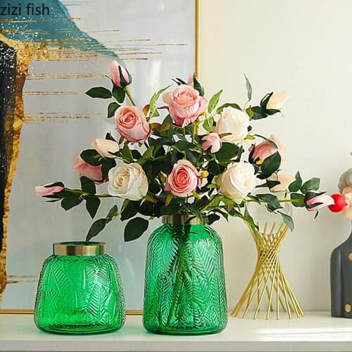 Transparent Glass Vase Relief Hydroponic Vase Two-piece Suit Desktop Decoration Aquatic Flower Arrangement Decoration Ornaments