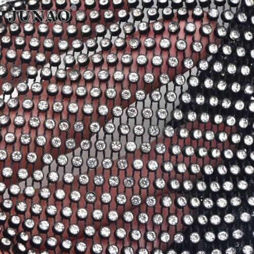 JUNAO 23cm x 1Meter Clear Glass Rhinestones Mesh Fabric Glitter Crystal Sewing Trim Strass Ribbon Sheet for Dress Decoration