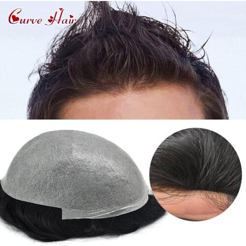 Toupee Mens Wig Replacement System Ultra Thin Skin V-Loop Full Poly Hair System Super Thin Mens Unit Hair Pieces