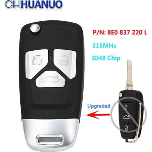 Upgraded Flip Remote key Fob Uncut Blade HU66 315MHz With ID48 Chip for Audi A4 S4 2006-2010 P/N: 8E0 837 220 L