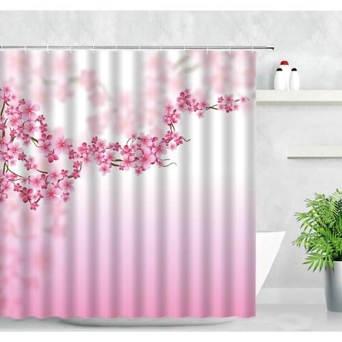 Floral Shower Curtain Set Pink Plum Flowers Cherry Blossoms 3D Printing Home Decor Screens Waterproof Fabric Bathroom Curtains