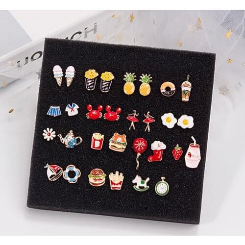 Womens Simulation Cute Stud Earrings Mini Hamburger Fruit Egg Wine Glass cookies Earrings Fashion Creative Jewelry
