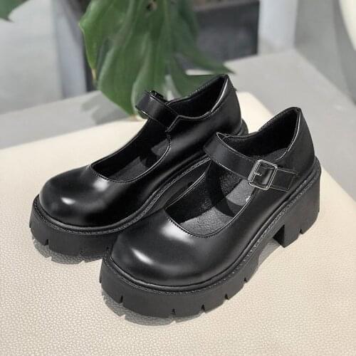 2021 Female Uniform Shoes Increased Thick-soled Wild Mary Jane High-heeled Retro Single Shoes British Style Small Leather Shoes