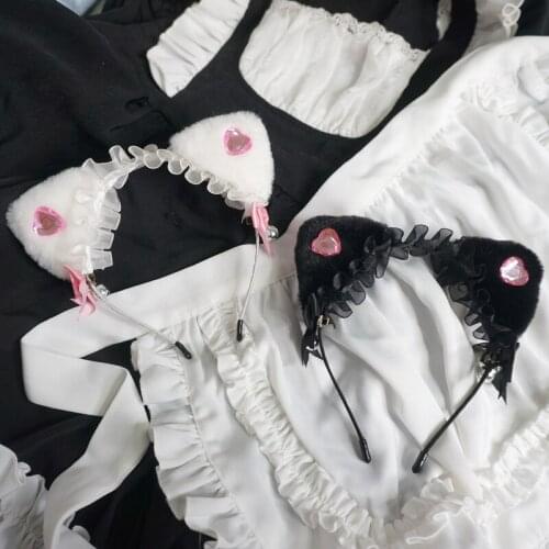 Original Design Black Pink Sweetheart Kitten Plush Cat Ears Headdress Female Hair Hoop Photo Anchor