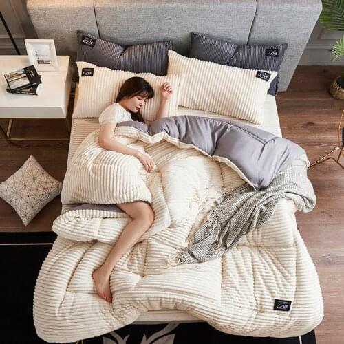 Magic fleece Winter comforter soft thicken duvet solid stripe warm quilts RU family 150*200cm home bedding bed cover flat sheet