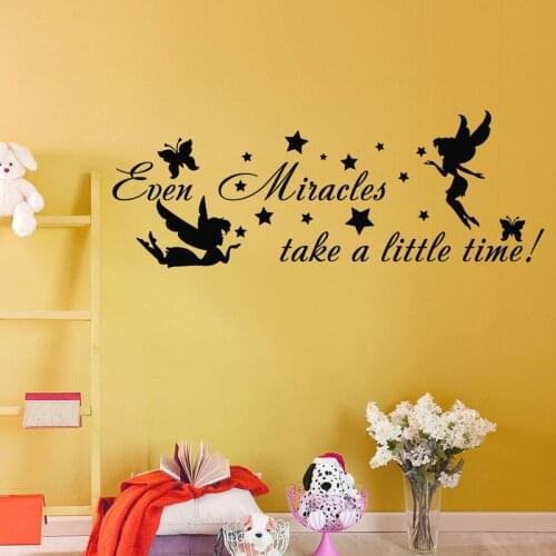 ZOOYOO Even Miracles Take A Little Time Wall Sticker Star Fairy Elf Wall Decals Home Decor Kids Children Room Decoration