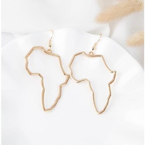 1Pair Cute Alloy Gold Silver Africa Map Ethnic Afrocentric Tribal Hook Drop Earrings For Women Traditional Ethnic Hyperbole Gift