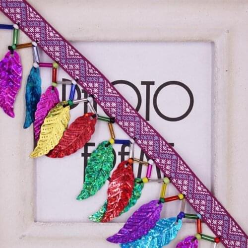 1Yard Leaf Sequins Beaded Lace Silk Tassel Fringe Trim Lace Ribbon Embroidery Lace Fabric Sewing Curtain Tassels for Jewelry Diy