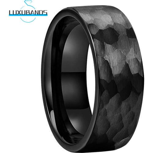 Tungsten Wedding Band 8MM Black Pipe Cut Fashion Multifaceted Hammered For Men Wemen Comfort Fit