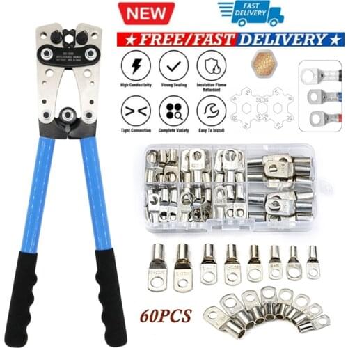 60pcs Assortment Car Auto Copper Ring Terminal Wire Crimp Connector Bare Cable Battery Terminals Soldered Connectors Kit HX-50B