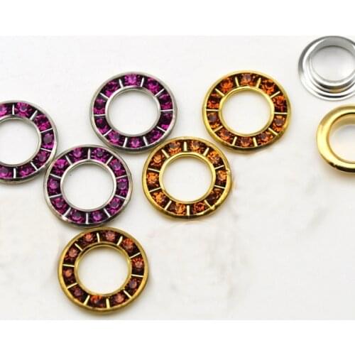 90sets Metal eyelet inner size 9mm round metal brass rhinestone eyelets crystal diamond grommets glass eyelets RE-17mm-002