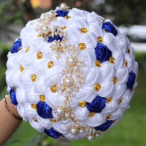 Promotional Wedding Bride Holding Bouquet Pure White Sapphire Blue Diamond Marriage Bouquet 668