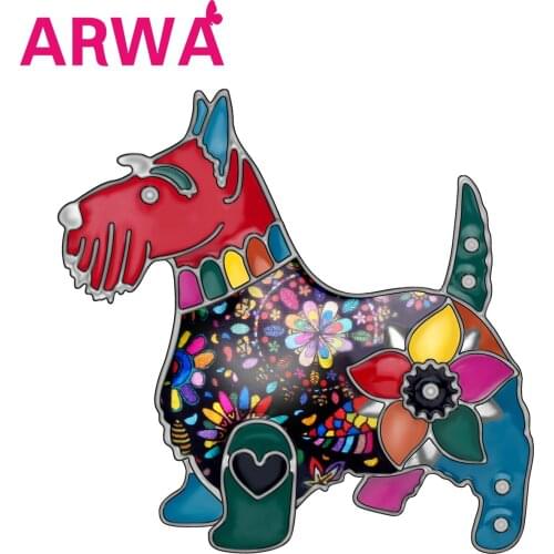 ARWA Enamel Alloy Floral Schnauzer Dog Brooches Pin Clothes Scarf Animal Pets Jewelry For Women Girls Lovers Decorations Gifts
