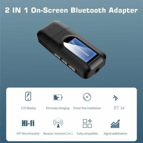 Audio Receiver Transmitter with 3.5mm LCD Screen 3.5 AUX Stereo USB Plug Bluetooth-compatible 5.0 Adapter for Car PC TV Headset