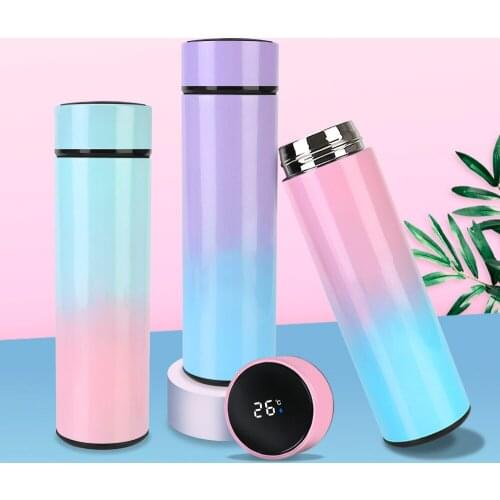 Water Bottle Coffee Cup 500ML Stainless Steel Gradient Color Led Digital Temperature Display Smart Insulation Cup