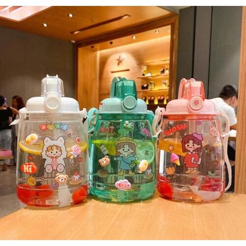 Children Girl Drinking Bottle Gym Tour Straw Cup Cute Stickers Creative High Capacity Plastic Bottle Water Cartoon Cute Portable