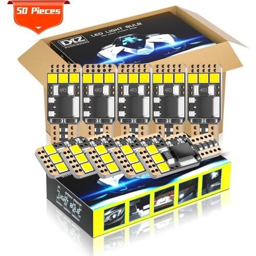 DXZ 50PCS W5W T10 LED Bulbs Canbus 6-SMD 12V 6000K 194 168 Car Interior Map Dome Lights Parking Light Auto Signal Lamp White