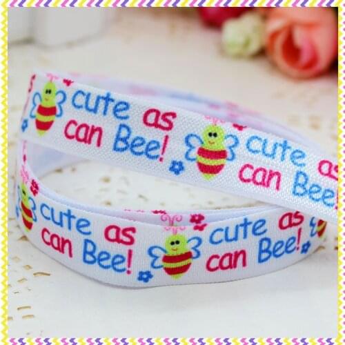 DHK 5/8'' 5yards Fold Over Elastic FOE bee printed headband hair band diy decoration OEM Wholesale C403