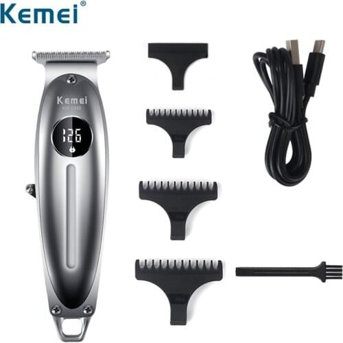 Kemei Men Hair Trimmer All Metal LCD Professional Hair Clipper Electric Cordless 0mm Baldheaded T Blade Haircut Machine
