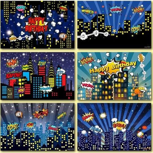 LEVOO Super Hero City Building Superhero Birthday Party Baby Shower Backdrop Photography Background For Photo Studio Photophone