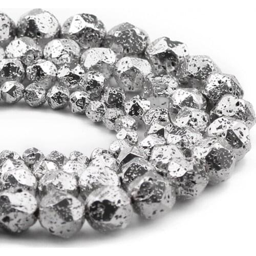 White Gold Faceted Round Natural Volcanics Lava Stone 6/8/10/12mm Spacers Loose Beads For Jewelry Making DIY Bracelet Pendant