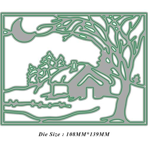 JMCRAFT Wood House Border At Night #1 Metal Cutting Dies DIY Scrapbook Handmade Paper Craft Metal Steel Template Dies
