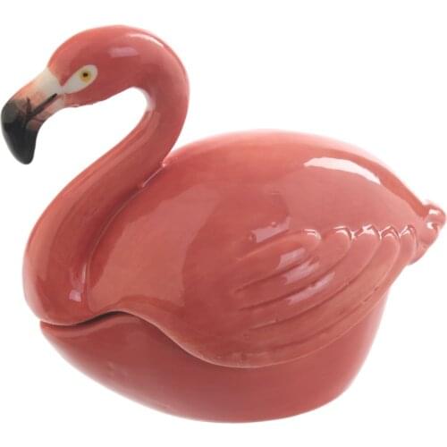 1Piece Ceramic Pink Flamingo Bird Jewellery Trinket Box Fortune Trinket Miniature Ceramic Figure Flamingo Treat Jar