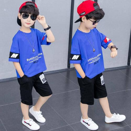 Kids Boys Clothes Boy Summer hiphop dance Clothing pant Sets Short Sleeves Tops Shirt+ Shorts Suits Children Clothing 10 12 14