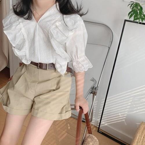 Fashion Girls Clothing Set Summer Kids Girls Lace V-neck Tops+Shorts+Belt 3PCS Outfits 2 4 5 6 7Year Baby Girl Children Clothes