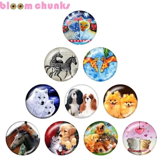 Animal love cat dog 12mm/18mm/20mm/25mm Round glass cabochon flat back Making snap button jewelry S4089