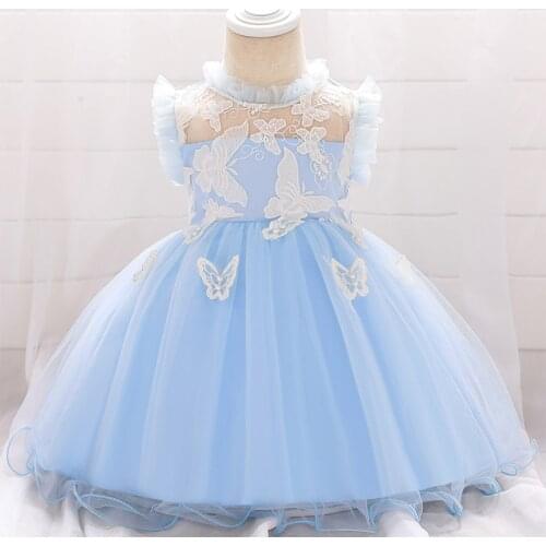 Butterfly Lace Pink Tulle Christening Princess Toddler Birthday Party Ball Gown Baby Girl Dress Newborn Children Baptism 1 Year