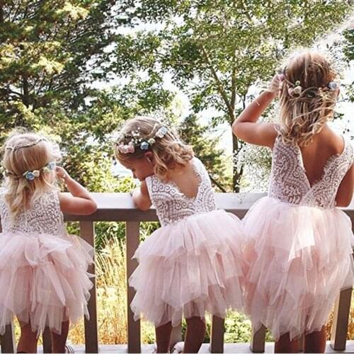 Summer Kids Dresses For Girls White Baptism Dress Elegant Princess Dress Casual Wear Tutu Backless Party Vestidos 2 3 4 5 6 Yrs