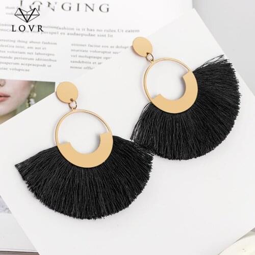 LOVR Fashion Bohemian Statement Big Tassel Earrings 2019 Red Yellow Green Silk Fabric Drop Dangle Earrings for Women Jewelry
