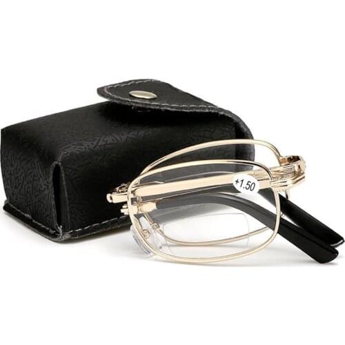 Metal Foldable Bifocal Reading Glasses Ultralight Men Business Presbyopia Glasses Eyewear Magnifying Unisex Eyeglasses 1.0~4.0
