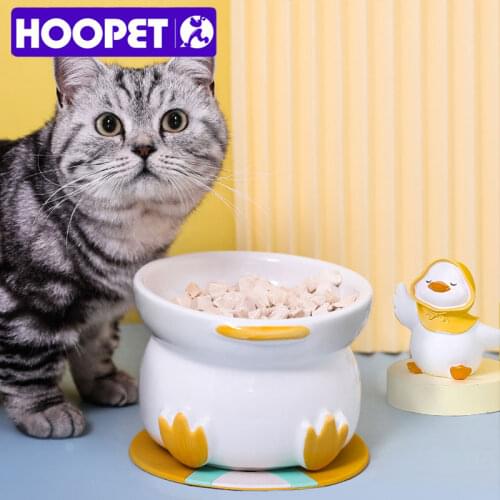 HOOPET Cute Ceramics Pet Bowl Raised Cat Bowl Food Water Dog Feeder Silica Gel Food Mat Protect The Spine Bowl For Cat