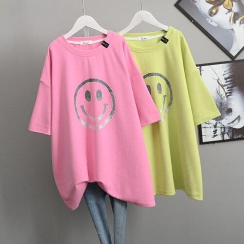 Fashion All Match T-shirt Summer Oversized Smiley Printed Short Sleeved T Shirt Women Shirt Loose Clothing Top