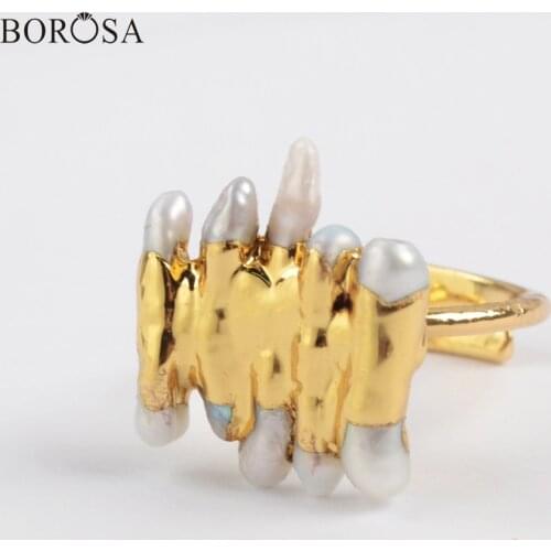 Fashion Gold Irregular White Pearl Beads Open Rings Handmade Natural Pearl Adjustable Rings for Women Party Jewelry Gifts