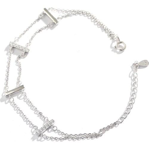 Fashion Youth romance gift 925 silver bracelet with simple geometric lattice square fairy jewelry for lover girlfriend whlesale
