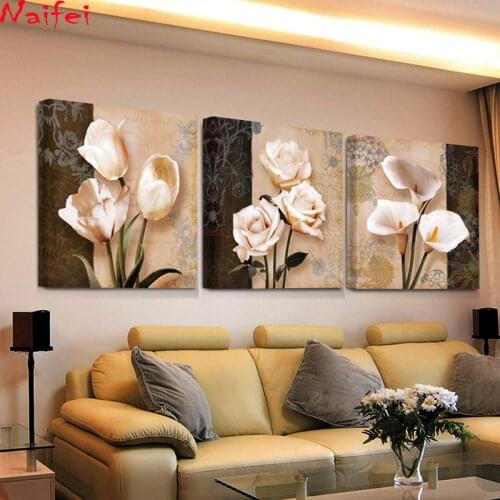 Full square round Diamond Painting 3 Pieces Abstract Tulip DIY diamond Embroidery diamond Mosaic Flowers picture of Rhinestones