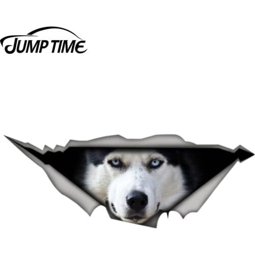 Jump Time 13cm x 4.8cm Husky car decal Sticker Torn Metal Decal Wild Animal Funny Car Stickers Window Bumper 3D Car Styling