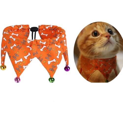 New Arrival Halloween Pet Collar With Bells Orange Black Cat Scarf Puppy Adjustable Collar Dog Cat Accessories Holiday Dress