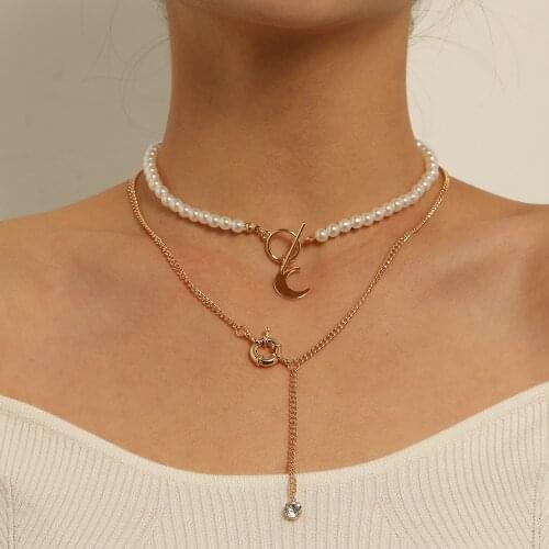 Alloy Moon OT Buckle Choker Necklace Rhinestone Pendant Necklaces for Women Gold Color 2021 Fashion Jewelry Layered Simple New