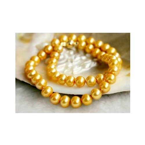 17.5" 8-9MM NATURAL SOUTH SEA GENUINE GOLDEN PEARL NECKLACE 14K GOLD CLASP