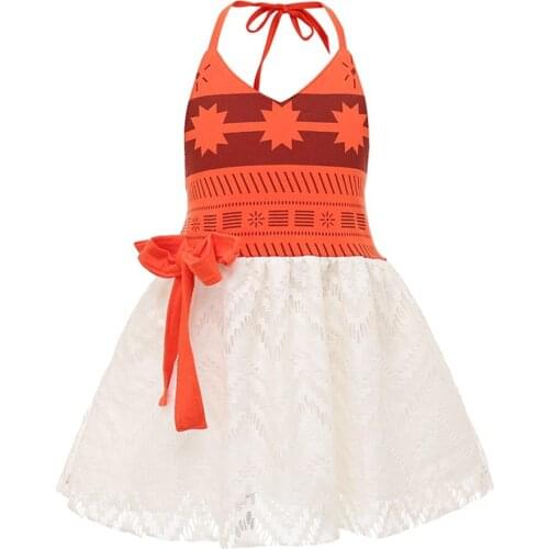 Summer Dress Light for Girls Moana Orange Suspender Skirt Kids Clothes Children Costume Vest Beach Linen Silk Vintage Sundress